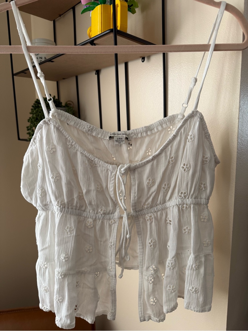 American Eagle Outfitters White Eyelet Peplum Drawstring Camisole